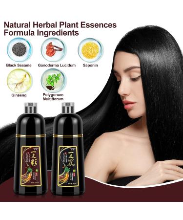 MEIDU Black Hair Dye Shampoo 3-in-1 for Instant 100% Grey Coverage - Herbal Hair Color Shampoo for Women & Men (500mL) - Buy Online on GoSupps.com