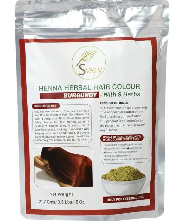 SVATV Burgundy Henna Hair Colour with Goodness of 9 Herbs | Burgundy Henna Mehndi for Hair Make Hair Soft & Shiner Natural Hair Color for Men & Women 227g 08oz - Buy Online on GoSupps.com