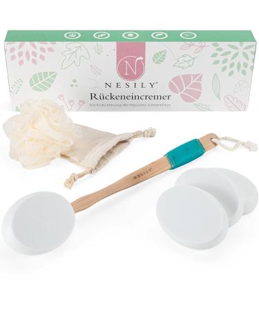 NESILY Cream aid for back |incl. 4 x pads |39 cm long wooden handle |Ideal for applying yourself |BackEincremer |Back cream |Back brush | back aid |Bathing sponge - Buy Online on GoSupps.com