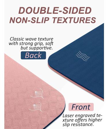 Extra Thick Yoga Mat with Strap | Non Slip TPE Mat for Pilates & Floor Exercises - Cherry Pink & Navy Blue - Buy Online on GoSupps.com