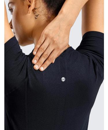 CRZ YOGA Seamless Women's Workout Shirt - Short Sleeve Athletic Tee, Quick Dry & Breathable - Black, Medium - Buy Online on GoSupps.com