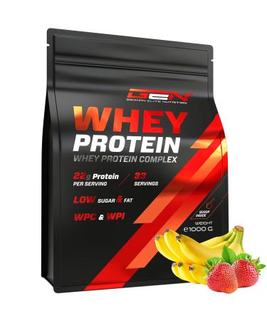 Whey protein complex - 1000 g (Strawberry Banana) - with isolate proportion - Instant soluble protein protein powder with BCAA & EAA - German Elite Nutrition Strawberry Banana 1 kg