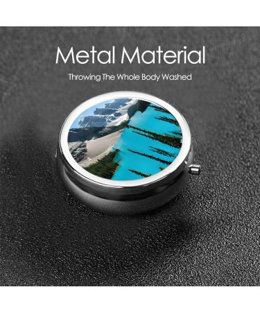 Rocky Mountains Round Pill Box - 3 Compartment Mini Decorative Travel Organizer for Vitamins & Medicine - Portable Purse Pill Case - Buy Online on GoSupps.com
