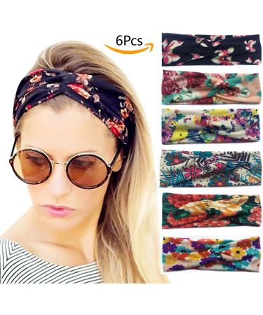 Vellette Women's Floral Printed Headbands - Soft Cotton Knitted Turban 6PC Set for Yoga & Fashion - Buy Online on GoSupps.com