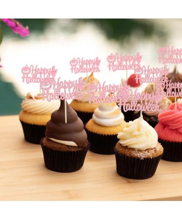 Gyufise 24Pcs Happy Halloween Cupcake Toppers Pumpkin Ghost Glitter Halloween Cupcake Pick Decorations for Kids Halloween Themed Birthday Party Decorations Pink - Buy Online on GoSupps.com