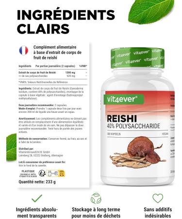 Reishi mushroom - 300 capsules with 650 mg extract - 40% bioactive polysaccharides - 5 months supply - Powerful mushroom Ganoderma Lucidum - Vegan - No additives - High quality - Buy Online on GoSupps.com