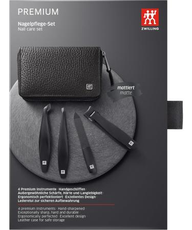 ZWILLING Premium Black Edition 4 Piece Genuine Leather Snap Closure Travel Set with Nail Clippers and Cuticle Cutter - Buy Online on GoSupps.com