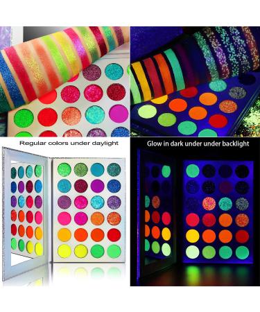 Shop Colorful Neon Eyeshadow Palette - Highly Pigmented Matte & Glitter - UV Glow Blacklight Makeup for Eyes Face & Body - Buy Online on GoSupps.com