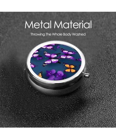 Beautiful Purple Butterfly Portable Round Pill Box | Lightweight Moisture-Proof Vitamin Organizer - One Size - Buy Online on GoSupps.com