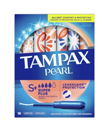 Tampax Pearl Tampons with Plastic Applicator Super Plus Absorbency Unscented 18 Count 1 Super Plus