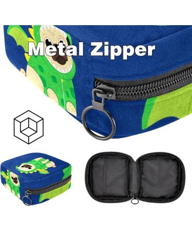Shop Stylish Menstruation Pad Bags with Zipper | Women's Napkin & Tampon Collection Bags - Navy Blue Dinosaur & Pug Designs - Buy Online on GoSupps.com