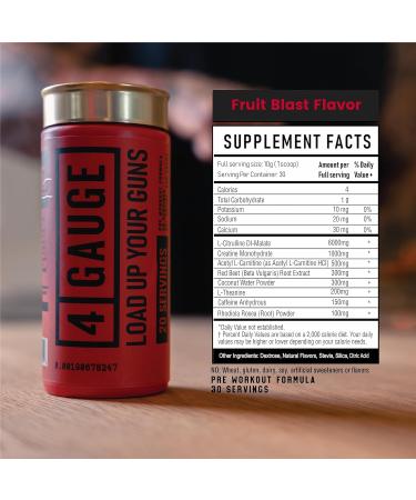 4 Gauge Explosive Preworkout | 30 Servings | Jitter-Free Nitric Oxide Booster | L-Citrulline L-Carnitine Creatine | No Artificial Ingredients | Fruit Blast - Buy Online on GoSupps.com