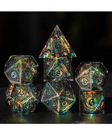 Cusdie Sharp Edges Dice DND, 7 PCs D&D Dice, Handcrafted Polyhedral Dice Set, for Role Playing Game MTG Pathfinder (Black Pattern)