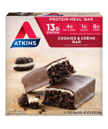 Atkins Protein Meal Bar, Cookies & Crme, Keto Friendly, 5 Count Meal Bar Cookies And Cream 5 Count (Pack of 1)