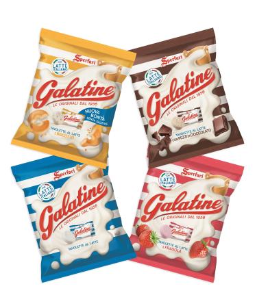 CAIYA Sperlari Galatine Mix Candy with Biscuit taste classic milk with pieces of chocolate and sweet strawberry 115 g 4 packs