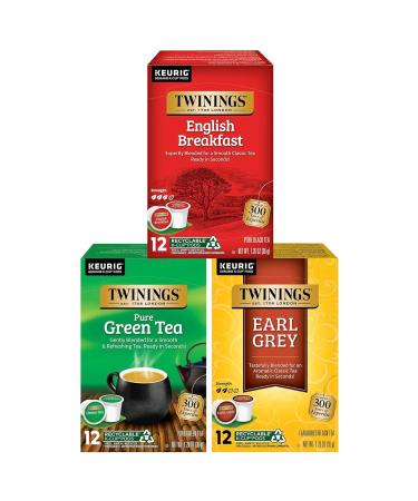Twinings Tea Variety Sampler Lot de 3 capsules K-Cup pour Keurig Single Serve 12 Count English Breakfast Earl Grey Green Pack d'assortiment (K-Cups) 12 Count (Pack of 3)