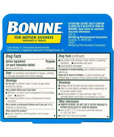 Bonine Chewable Tablets for Motion Sickness - Raspberry Flavored 16 Tablets (3 Pack) - Buy Online on GoSupps.com