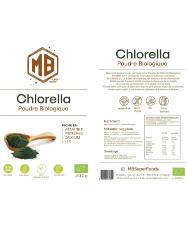 MB Superfoods - Poudre de chlorelle biologique de qualit sup rieure 200 g suppl ment de chlorelle de haute qualit pour le bien- tre base de plantes poudre de chlorelle biologique pure - Buy Online on GoSupps.com