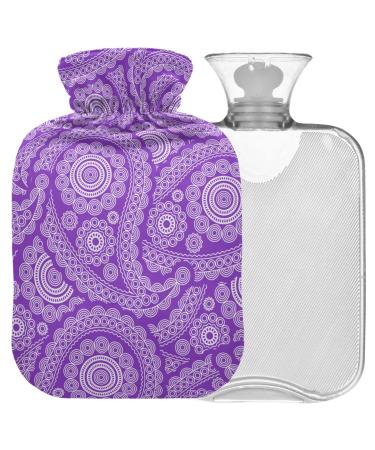 Naanle hot hot water bottle with cover purple paisley flowers Transparent hot water bottle heat bottle for back pain relief hand feet warmer neck warmth and cold therapy 2l