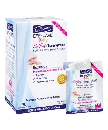 Purified, Non Irritating, Tear Free, Hypoallergenic & Sensitive Approved Baby Eyelid Wipes by Dr. Fischer  Pre-moistened, Rinse Free and Pediatrician Recommended - (30) 1