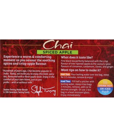 Twinings Spiced Apple Chai Individually Wrapped Black Tea Bags | Caffeinated Sweet & Savoury Apple Cinnamon Cardamom Cloves & Ginger | 20 Count (Pack of 6) | Enjoy Hot or Iced Spiced Apple Chai 20 Count (Pack of 6) - Buy Online on GoSupps.com