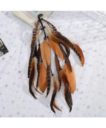Hippie Feather Hair Extension Clip - Bohemian Headband for Women Festival Headdress (Brown + Pheasant Feather) - Buy Online on GoSupps.com