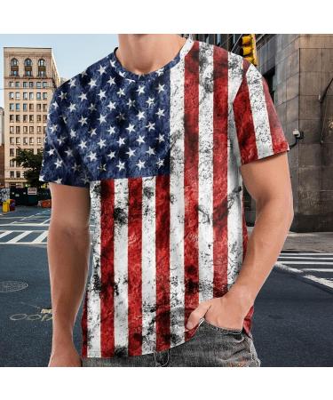 Men's Distressed American Flag Patriotic Crewneck T-Shirt - Black, X-Large - Buy Online on GoSupps.com