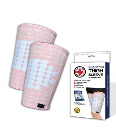 Doctor Developed Thigh Compression Sleeve for Women and Men, Breathable Leg Wraps Medical Hamstring Compression Sleeve, Groin Brace, Hamstring Brace Support with Handbook (X-Large, Pink, 1 Pair) Pink X-Large