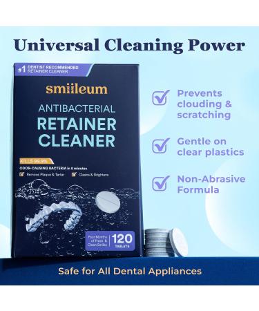 Smiileum Retainer Cleaning Tablets - Individually Sealed Retainer Cleaner Aligners Night Guards and Dentures Dental Pod Tablets for Travel Gym and Work Fast Dissolve Mint Formula 120 Count - Buy Online on GoSupps.com