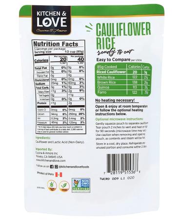 Kitchen & Love Riced Cauliflower 8oz - Ready-to-Eat Healthy Alternative - Buy Online on GoSupps.com