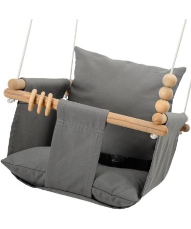 Mass Lumber Canvas Baby Swing Outdoor Indoor Swing for Toddlers Age 1-3 on Doorway with Safety Belt, Infant Swing Outdoor 6 Months with Ceiling Hardware, Baby Hammock Swing Hanging Baby Swing Indoor Dark Gray