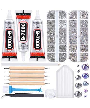 B7000 Clear Glue Bedazzler Kit with Rhinestones  4013PCS Rhinestone Gems 3 PCS 25 ML B-7000 Adhesive Bead Glue Jewelry Kit for Tumblers Craft Clothes Fabric Nail Art DIY (Paradise Shine Crystal Clear) Paradise Shine & Cr...