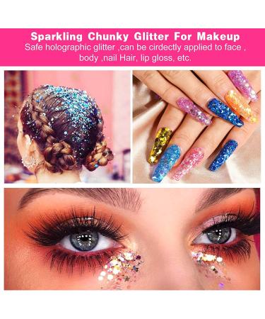 HOLOGRAPHIC Dark Blue Chunky Glitter | 100g Craft Sequins for Resin Nail Art Face & Body | Perfect for Slime & Festival Parties - Buy Online on GoSupps.com