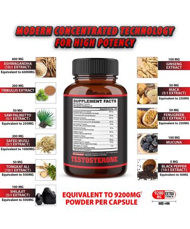 Men's Energy Support Supplement with Ashwagandha, Tribulus, Ginseng - 9200mg Equivalent - 60 Vegan Capsules - Buy Online on GoSupps.com