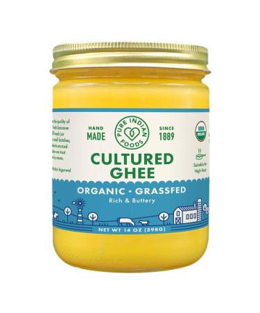 Grassfed Organic Cultured Ghee - by Pure Indian Foods ,14 oz, Pasture Raised, Lactose Free, Gluten-Free, Non-GMO, Paleo, Keto-Friendly, Batch Tested for Casein and Whey 14 Ounce (Pack of 1)