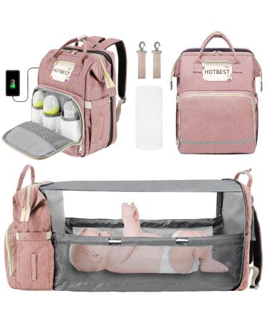 3 in 1 Diaper Bag Backpack Portable Travel Convertible Bags Newborn Registry Baby Shower Gifts Essentials Accessories Stuff for Girls Boys Men Dad Mom Pink