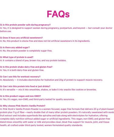 Pink Stork Protein Powder for Women 20g Plant Based Protein Powder with Fiber + Superfoods Gluten Free Dairy Free Sugar Free Pregnancy Friendly Vanilla Protein Shake - 15 Scoops - Buy Online on GoSupps.com