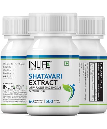 INLIFE Shatavari Extract 500 mg - Women's Wellness Supplement (60 Veg Capsules) | Saponins 20% - International Shipping Available - Buy Online on GoSupps.com