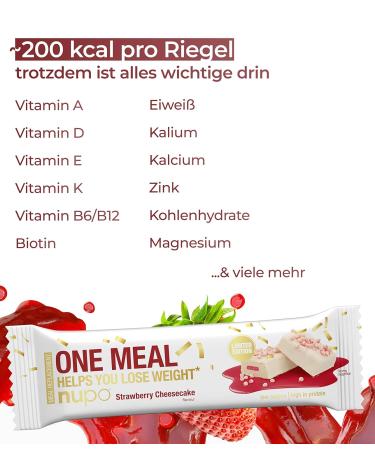 NUPO One Meal Bar - Strawberry Cheesecake (24 Pieces) | Low Carb Diet Snack | Meal Replacement with Vitamins & Minerals | Weight Loss Fitness Bar - Buy Online on GoSupps.com