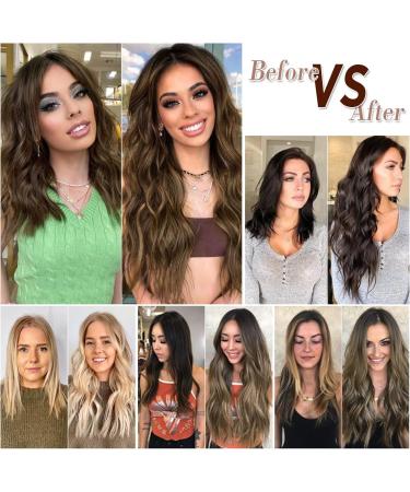 4PCS Thick Full Head Ash Brown Highlights 20 Inch Clip in Hair Extensions - Curly Wavy Synthetic Hairpieces - Buy Online on GoSupps.com