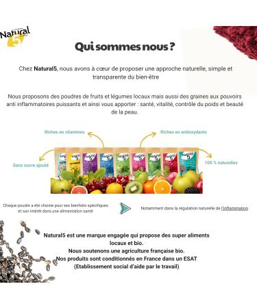 NATURAL5 - Poudre Compl ment Alimentaire Fraise Bio 120g - Vitamine C Magn sium & Fibres - Immunit & Digestion - Vegan Sans Sucre 0 Additifs - Bio FR & Fabriqu en France - Sachet 120g - Buy Online on GoSupps.com