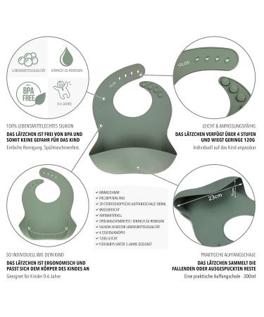 Olgs Silicone Baby Bibs with Collecting Bowl | BPA-Free Waterproof & Washable | Ergonomic Baby Feeder Bibs for Boys & Girls in Sage & Eucalyptus Green - Buy Online on GoSupps.com