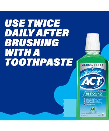 ACT Restoring Zero Alcohol Fluoride Mouthwash 33.8 fl. oz. Strengthens Tooth Enamel Mint Burst (Pack of 2) - Buy Online on GoSupps.com