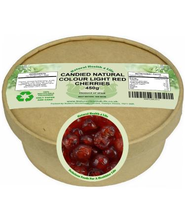 Natural Health 4 Life Cake Baking Ingredients Candied Natural Colour Light Red Glace Cherries 450 g in Kraft Paper tub (1 tub)