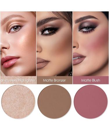 FOCALLURE 3-in-1 Blush and Highlighter Palette | Cruelty-Free Matte Bronzer & Shimmer Illuminators for a Glowing Look | International Shipping Available - Buy Online on GoSupps.com