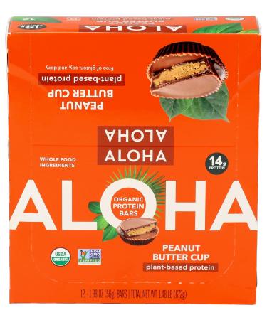 Aloha Organic Peanut Butter Cup Protein Bars - 14g Plant-Based Protein USDA Organic Gluten Free & Non-GMO 12 Count (1.98 Oz Each - Buy Online on GoSupps.com
