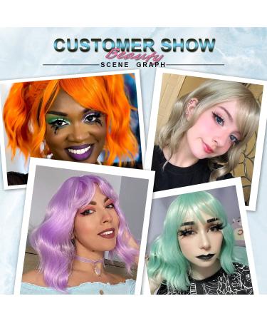 Lancaini Dark Green Short Bob Wig with Bangs for Women - Synthetic Loose Wavy Shoulder Length Cosplay Wig for Girls - Buy Online on GoSupps.com
