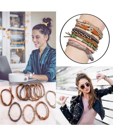 Boho Hair Ties Bracelets for Women Girls Thick Hair Accessories Braided Hair Tie Bracelet Elastic Cute Hair Ties No Damage Ponytail Holders Hairties Pink - Buy Online on GoSupps.com