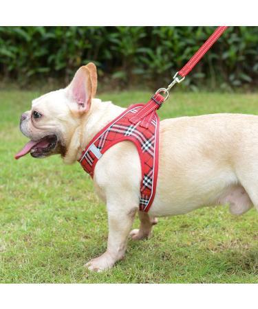 Suredoo Dog Harness for Small Dogs - Reflective & Breathable with Leash | Anti-Train Dishes & Puppy Crockery in Red Checked (S) - Buy Online on GoSupps.com