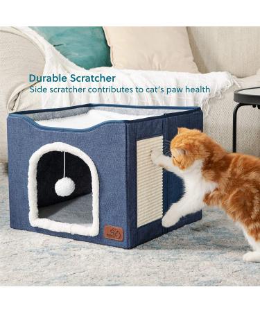 Bedsure Cat Beds for Indoor Cats | Large Cat Cave with Fluffy Ball & Scratch Pad - Foldable Pet House 16.5x16.5x14 - Buy Online on GoSupps.com